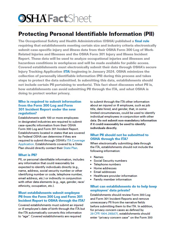 Protecting Personally Identifiable Information (PII) Fact Sheet