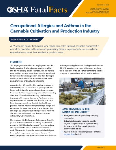 Occupational Allergies and Asthma in the Cannabis Cultivation and Production Industry: Fatal Facts