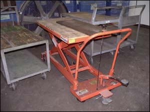 Figure 5. Manually operated lifting device that can help raise rolls of plastic and tooling off the floor.