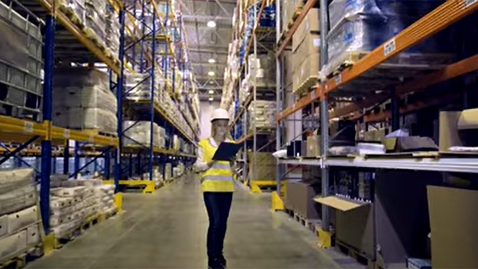 Worker taking inventory in a warehouse