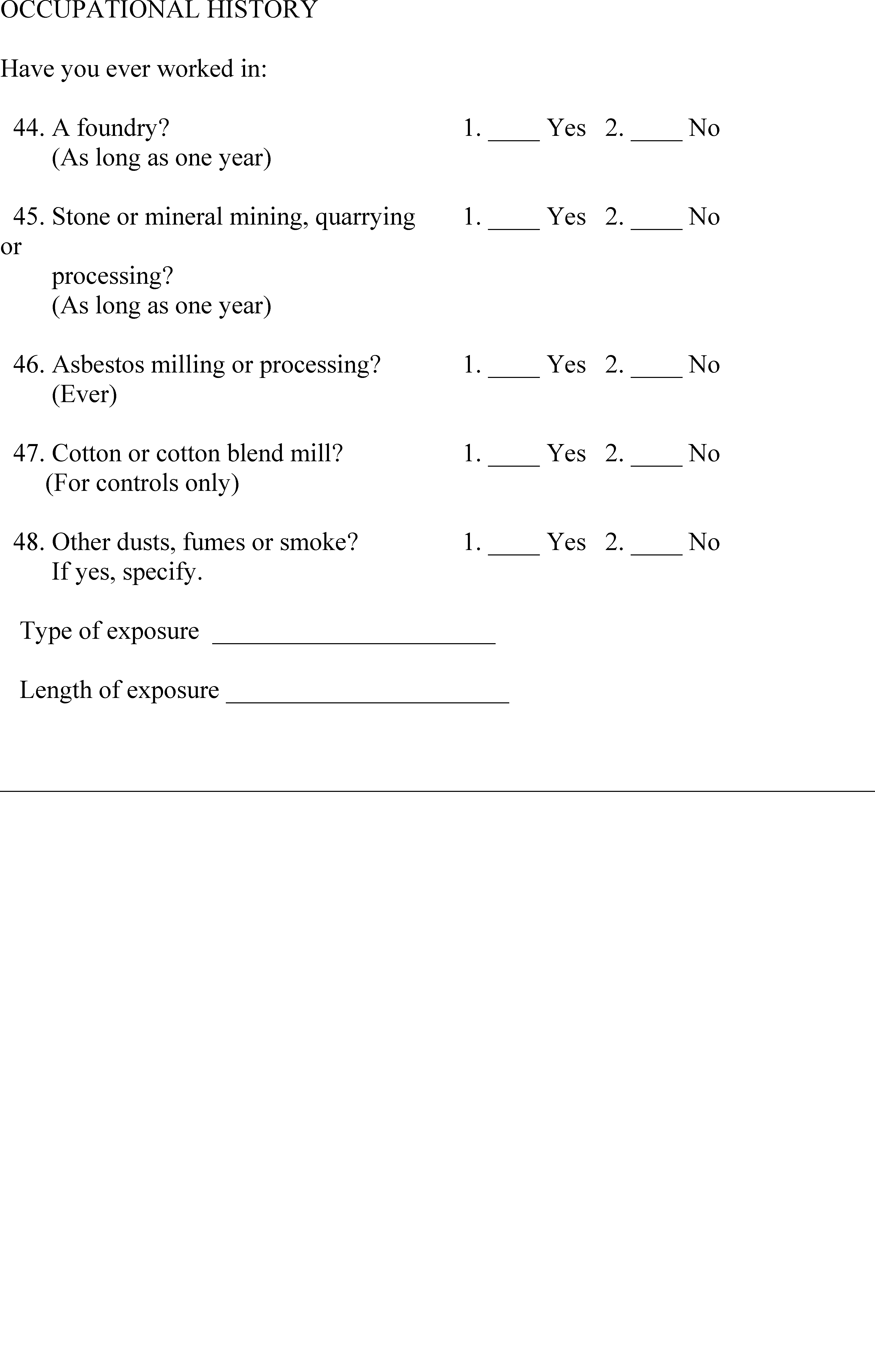 Respiratory Questionnaire for Non-Textile Workers for the Cotton Industry concluded