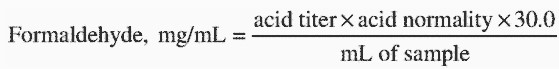 Equation to Determine Formaldehyde by Acid Titration