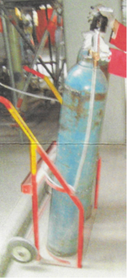 Cylinder toppling while being moved with a hand truck