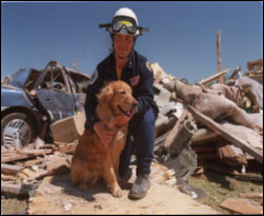 Rescue worker with dog