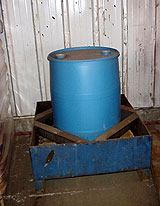 Figure 5: 55-gallon drum of flammable liquid leak-protected in pan.