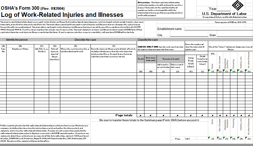OSHA 300 form