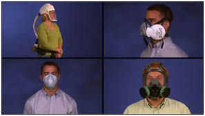 Figure 7. Proper fitting of various respirators - Photo Credit: OSHA Respiratory Protection Training Video