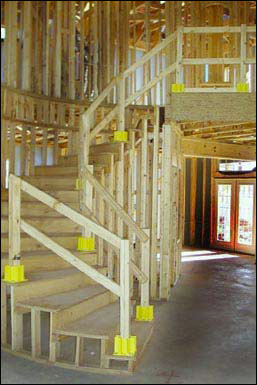 Figure 33 - Wooden guardrail system for a stairway. For problems with accessibility in using figures and illustrations, please contact the DOC at 202-693-2020.