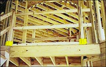 Figure 34 - A landing protected by a wooden guardrail system with a toeboard. For problems with accessibility in using figures and illustrations, please contact the DOC at 202-693-2020.