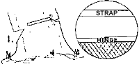 Then the back strap is severed by a cut horizontal to the boring cut, one to two inches below the boring cut; the holding wood at the back severs and the tree falls, guided by the hinge.