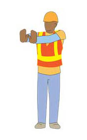 Stop - both arms held horizontally out in front of chest, hands out perpedicularly from ground