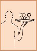 Balancing tray on fingers and above shoulder-level