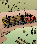 Truck with logs loaded on the trailer.