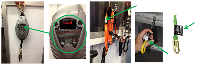 Figure 14. Examples of manufacturers’ labels for various types of fall protection equipment.