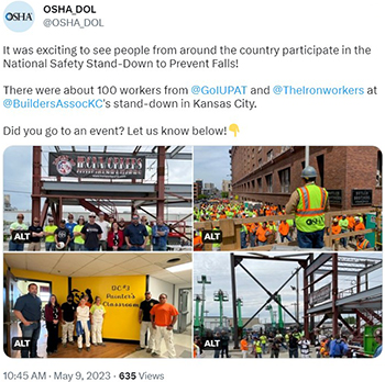 Participants in the National Safety Stand-Down to Prevent Falls pose for a group photo in front of a sign that reads 'DC #3 Painters Classroom.'