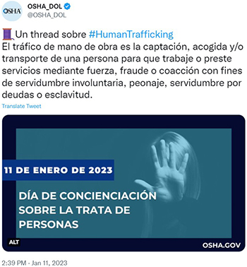 11 de enero de 2023 - Día de concienciación sobre la trata de personas