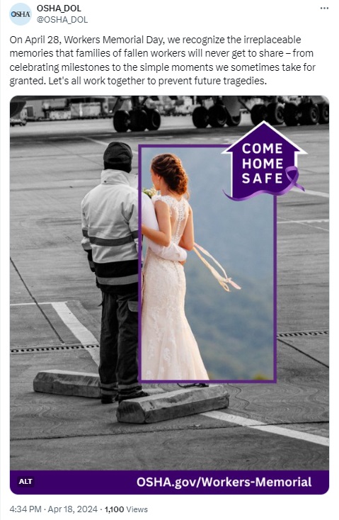 Screenshot of OSHA social media post from April 18, 2024